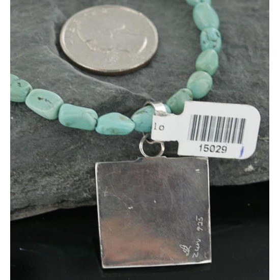 Real Handmade Inlaid Certified Authentic Zuni .925 Sterling Silver Natural Turquoise 291 Native American Necklace 370914234440