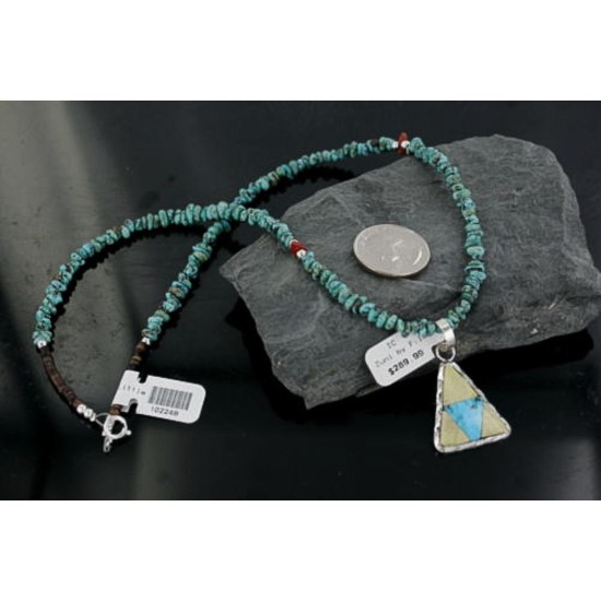Real Handmade Inlaid Certified Authentic Zuni .925 Sterling Silver Turquoise Native American Necklace 370912338603