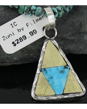 Real Handmade Inlaid Certified Authentic Zuni .925 Sterling Silver Turquoise Native American Necklace 370912338603