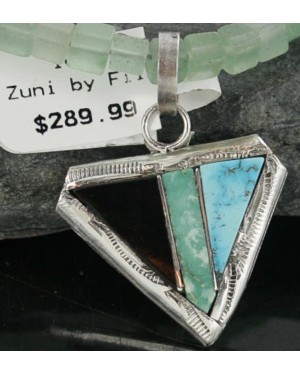 Real Handmade Inlaid Certified Authentic Zuni .925 Sterling Silver Turquoise Native American Necklace 370919153892