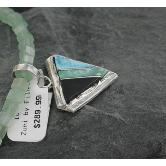 Real Handmade Inlaid Certified Authentic Zuni .925 Sterling Silver Turquoise Native American Necklace 370919153892