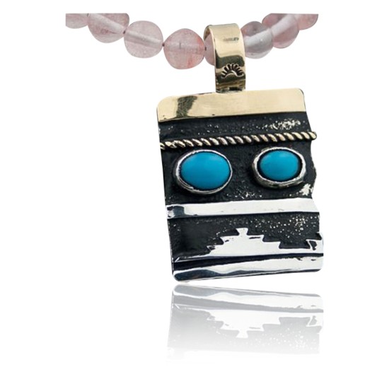 Real Handmade Mountain Certified Authentic Navajo .925 Sterling Silver 12kt Gold Filled Turquoise Native American Necklace 370812723041