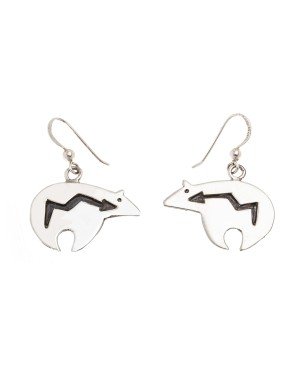 Shaped Bear .925 Sterling Silver Certified Authentic Handmade Navajo Native American Earrings 18312-3