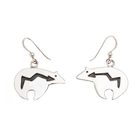 Shaped Bear .925 Sterling Silver Certified Authentic Handmade Navajo Native American Earrings 18312-3
