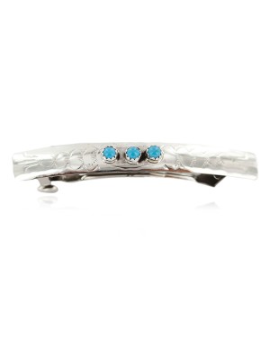 Silver Certified Authentic Handmade Navajo Natural Turquoise Native American Hair Barrette 10346-10