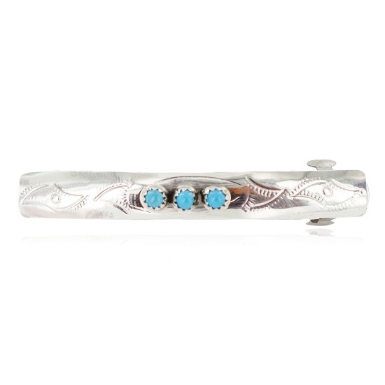 Silver Certified Authentic Handmade Navajo Natural Turquoise Native American Hair Barrette 10346-3