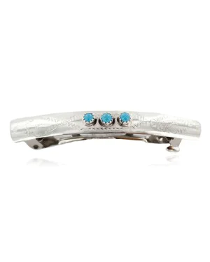Silver Handmade Navajo Natural Turquoise Native American Hair Barrette 10346-6