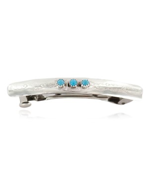 Silver Navajo Certified Authentic Handmade Natural Turquoise Native American Hair Barrette 10346-1