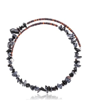 Snowflake Obsidian Certified Authentic Navajo Native American Adjustable Choker Wrap Necklace 25567
