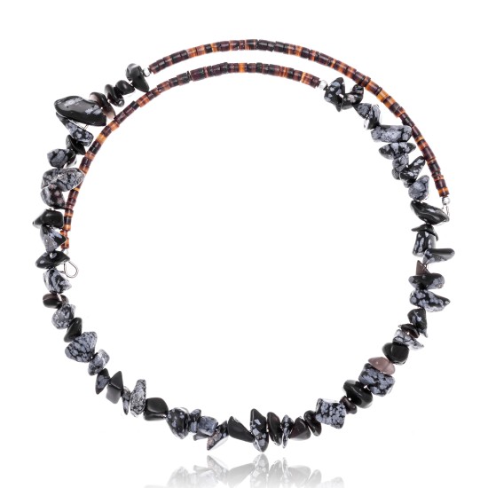 Snowflake Obsidian Certified Authentic Navajo Native American Adjustable Choker Wrap Necklace 25567 Snowflake Obsidian Certified Authentic Navajo Native American Adjustable Choker Wrap Necklace 25567