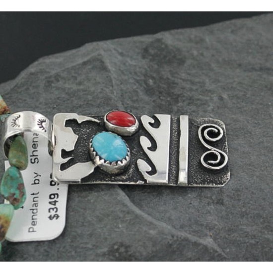 Sterling .925 Sterling Silver Handmade Wave Certified Authentic Navajo Turquoise Native American Necklace 390667520150