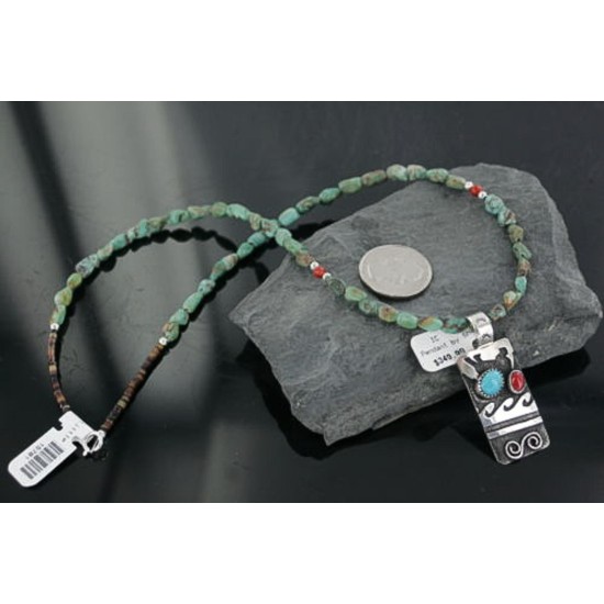 Sterling .925 Sterling Silver Handmade Wave Certified Authentic Navajo Turquoise Native American Necklace 390667520150