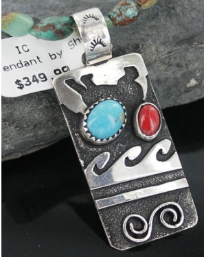 Sterling .925 Sterling Silver Handmade Wave Certified Authentic Navajo Turquoise Native American Necklace 390667520150
