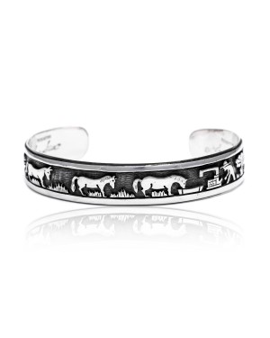 Storyteller .925 Sterling Silver Certified Authentic Navajo Handmade Native American Cuff Bracelet 1255