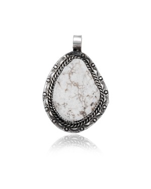 Sun .925 Sterling Silver Certified Authentic Handmade Navajo Native American Natural White Buffalo Pendant 24459