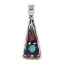 Sun Flower .925 Starling Silver Handmade Navajo Native American Natural Turquoise Coral Pendent 18330