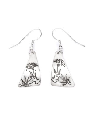Sun Flower Butterfly .925 Starling Silver Certified Authentic Handmade Navajo Native American Earrings  27261-11