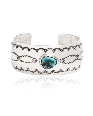 Sun Nickel Certified Authentic Handmade Navajo Native American Natural Turquoise Cuff Bracelet  12877