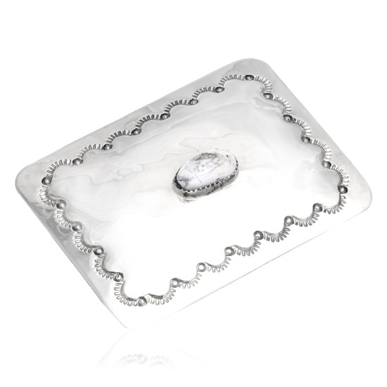 Sun Nickel Certified Authentic Handmade Navajo Native American White Howlite Buckle 1208-2