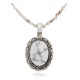 Sun Oval .925 Sterling Silver Certified Authentic Handmade Navajo Native American White Howlite Necklace 12922-2-25289