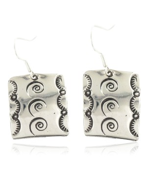 Swirl Nickel Handmade Certified Authentic Navajo Native American Dangle Earrings 18171
