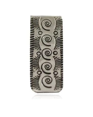 Swirls .925 Sterling Silver Navajo Handmade Native American Nickel Money Clip 91002-1