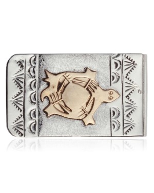 Turtle 12kt Gold Filled and .925 Sterling Silver Certified Authentic Handmade Navajo Native American Money Clip 11266-2