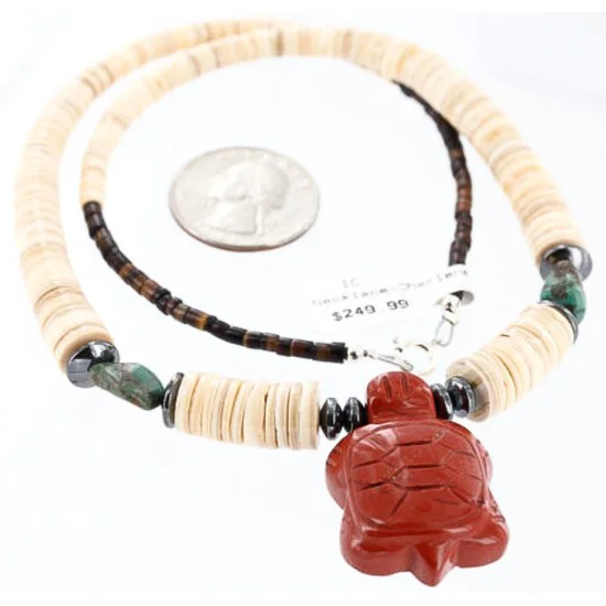 Navajo .925 Sterling Silver Graduated Melon Shell and Turquoise Native American Necklace 750100-4 Navajo .925 Sterling Silver Graduated Melon Shell and Turquoise Native American Necklace 750100-4