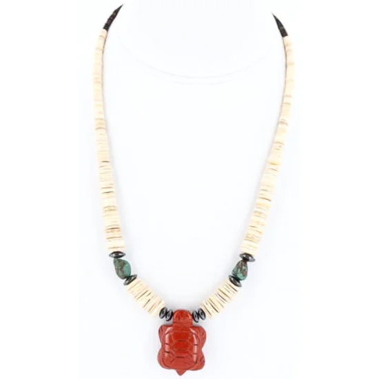 Navajo .925 Sterling Silver Graduated Melon Shell and Turquoise Native American Necklace 750100-4 Navajo .925 Sterling Silver Graduated Melon Shell and Turquoise Native American Necklace 750100-4
