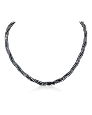 Twisted 3 Strand Certified Authentic Navajo .925 Sterling Silver Natural Hematite Native American Necklace 16053