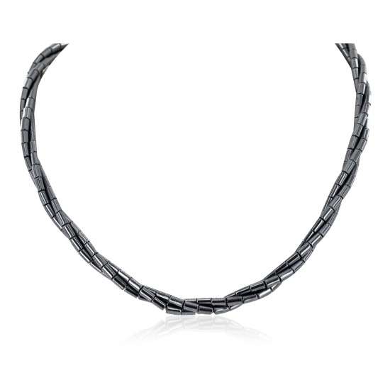 Twisted 3 Strand Certified Authentic Navajo .925 Sterling Silver Natural Hematite Native American Necklace 16053