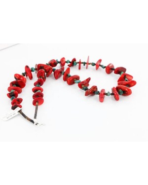 Certified Authentic Navajo .925 Sterling Silver Graduated Coral Turquoise Native American Necklace 15825-2