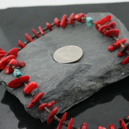 Certified Authentic Navajo .925 Sterling Silver Graduated Coral and Turquoise Native American Necklace 370973131473