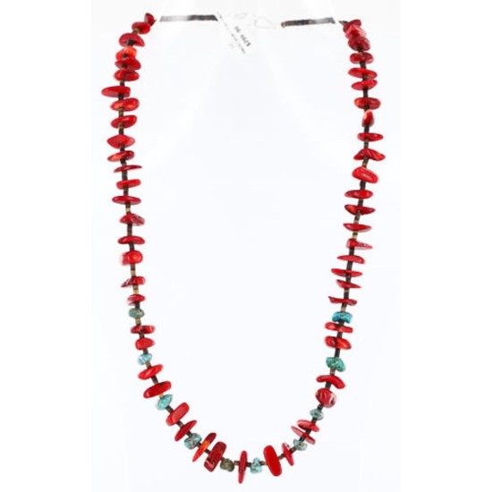 Certified Authentic Navajo .925 Sterling Silver Graduated Coral and Turquoise Native American Necklace 750101-6 Certified Authentic Navajo .925 Sterling Silver Graduated Coral and Turquoise Native American Necklace 750101-6