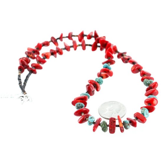 Certified Authentic Navajo .925 Sterling Silver Graduated Coral and Turquoise Native American Necklace 750101-6 Certified Authentic Navajo .925 Sterling Silver Graduated Coral and Turquoise Native American Necklace 750101-6