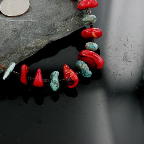 Certified Authentic Navajo .925 Sterling Silver Graduated Coral Turquoise Native American Necklace 390664685539