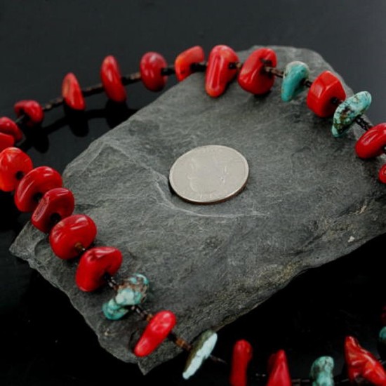 Certified Authentic Navajo .925 Sterling Silver Graduated Coral Turquoise Native American Necklace 390664685539