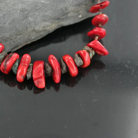 Navajo .925 Sterling Silver Graduated Coral Turquoise 4095 Native American Necklace 15409-5 Navajo .925 Sterling Silver Graduated Coral Turquoise 4095 Native American Necklace 15409-5