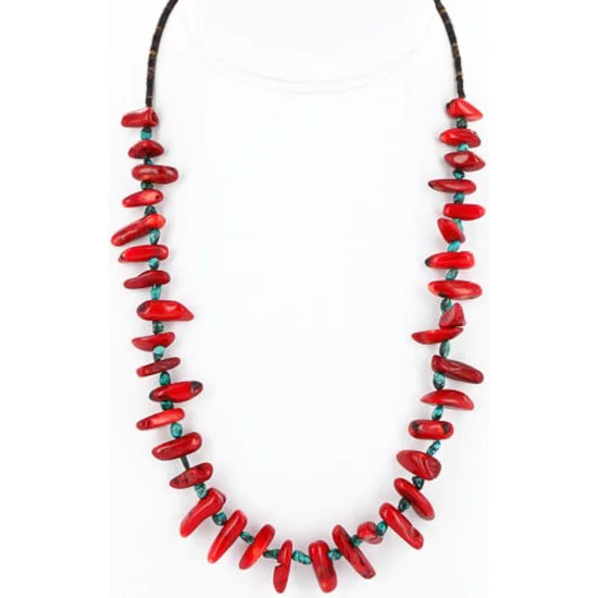 Navajo .925 Sterling Silver Graduated Coral Turquoise Native American Necklace 750120-1 Navajo .925 Sterling Silver Graduated Coral Turquoise Native American Necklace 750120-1