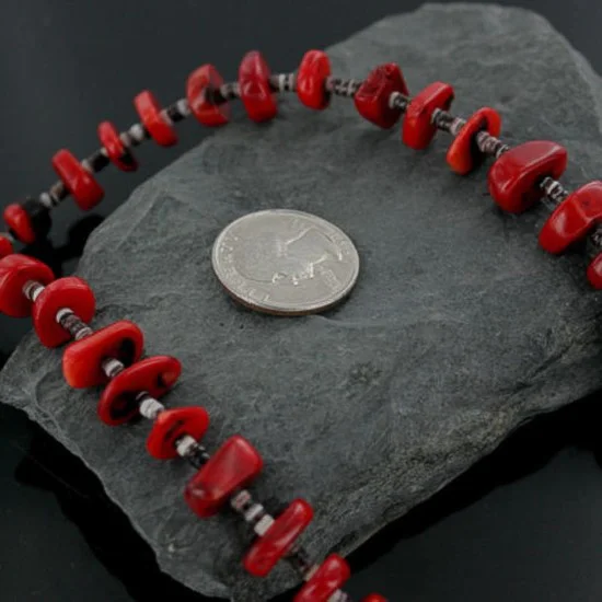 Navajo .925 Sterling Silver Graduated Coral Turquoise Native American Necklace 390680673641