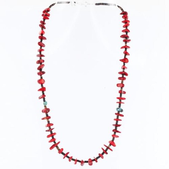 Certified Authentic Navajo .925 Sterling Silver Graduated Coral Turquoise Native American Necklace 750101-10 Certified Authentic Navajo .925 Sterling Silver Graduated Coral Turquoise Native American Necklace 750101-10
