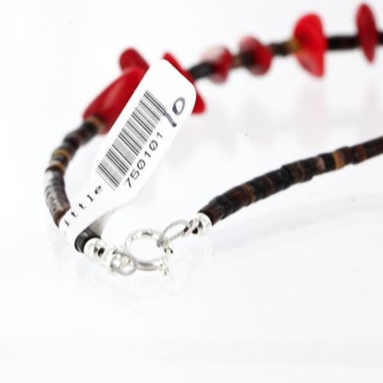 Certified Authentic Navajo .925 Sterling Silver Graduated Coral Turquoise Native American Necklace 750101-10 Certified Authentic Navajo .925 Sterling Silver Graduated Coral Turquoise Native American Necklace 750101-10