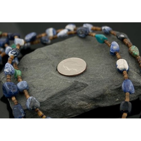 Certified Authentic 2 Strand Navajo .925 Sterling Silver Natural Turquoise and LAPIS Native American Necklace 370825592411