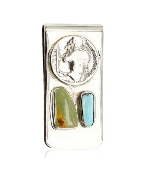 Vintage Style Buffalo Coin Handmade Certified Authentic Navajo .925 Sterling Silver Nickel Natural Turquoise 11242-1