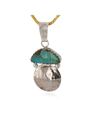 Vintage Style Buffalo Nickel .925 Sterling Silver Handmade Certified Authentic Navajo Natural Turquoise Native American Necklace 24415-3
