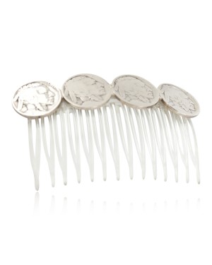Vintage Style Buffalo Nickel Handmade Navajo Certified Authentic Nickel Hairclip 10325-1