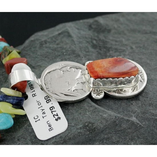 Vintage Style Indian Head OLD Double Buffalo Coin Certified Authentic Navajo .925 Sterling Silver Spiny Oyster Native American Necklace 370901970097