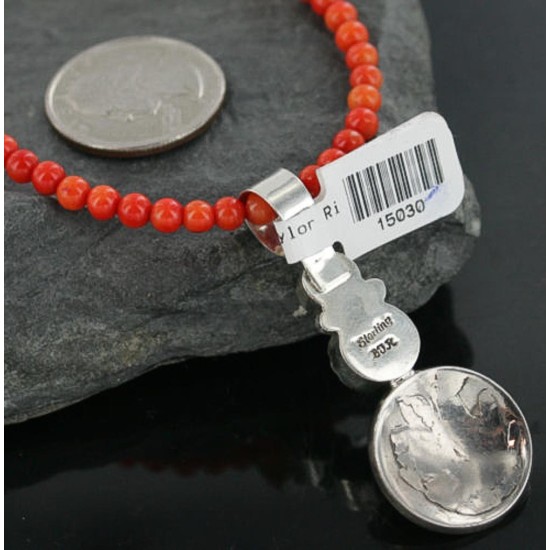 Vintage Style OLD Buffalo Coin Certified Authentic Navajo .925 Sterling Silver Coral and Turquoise Native American Necklace 370966237675