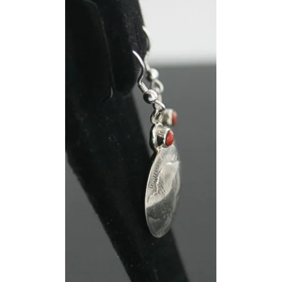 Vintage Style OLD Buffalo Coin Navajo .925 Sterling Silver Coral Silver Native American Earrings 370924499956