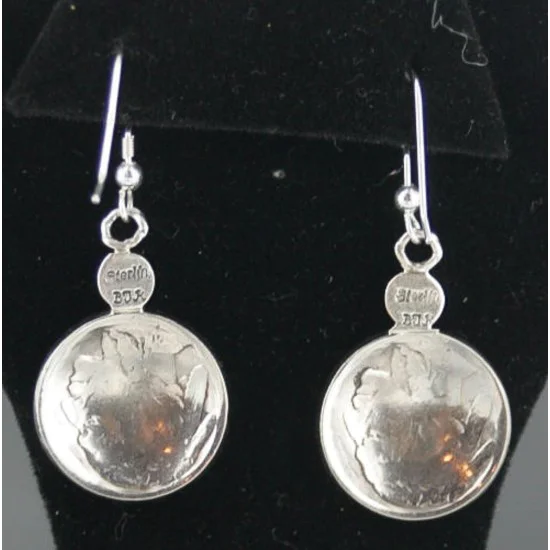 Vintage Style OLD Buffalo Coin Navajo .925 Sterling Silver Coral Silver Native American Earrings 370924499956
